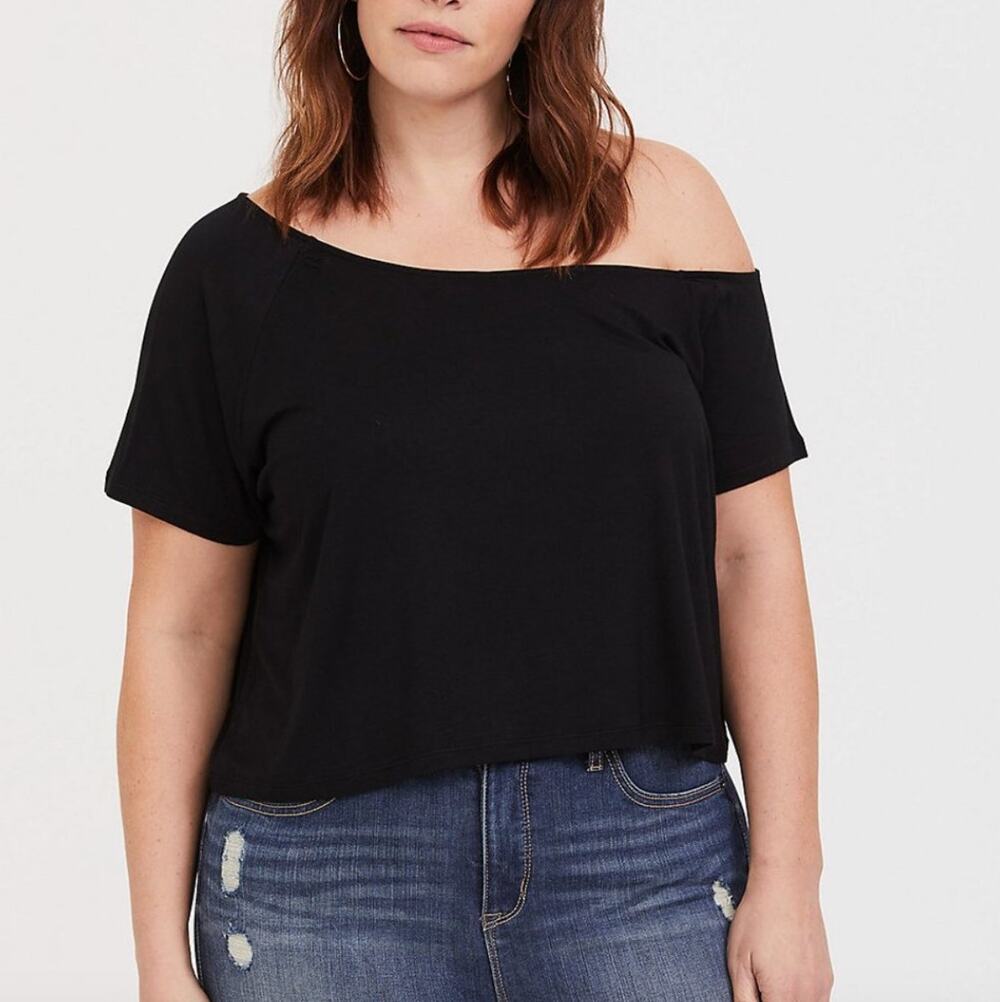 Torrid Super Soft Knits black off shoulder asymmetrical shirt 2X